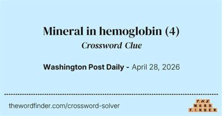 Mineral found in hemoglobin Crossword Clue Daily Themed 4 letters Answer