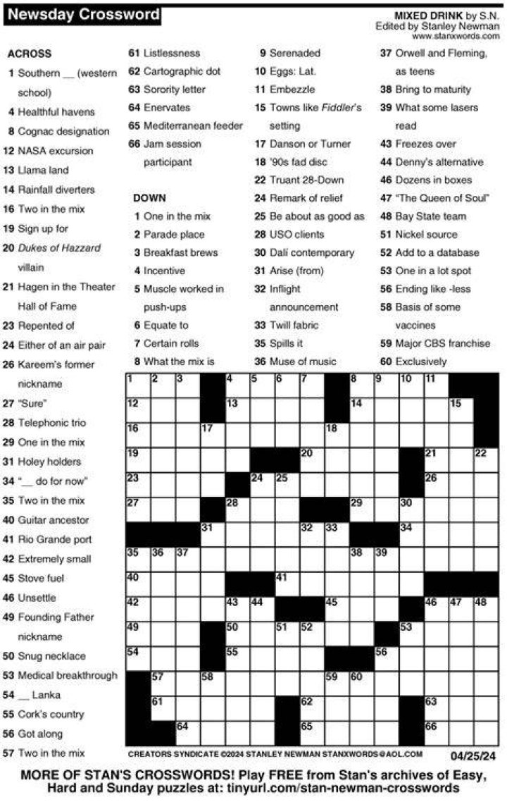 Newsday Lyricist Cahn Crossword Puzzle clues and Answers - News