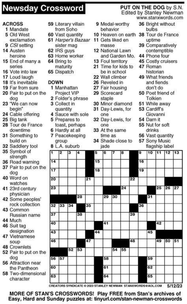 Newsday Nine-room game Crossword Puzzle Clue Answers - News