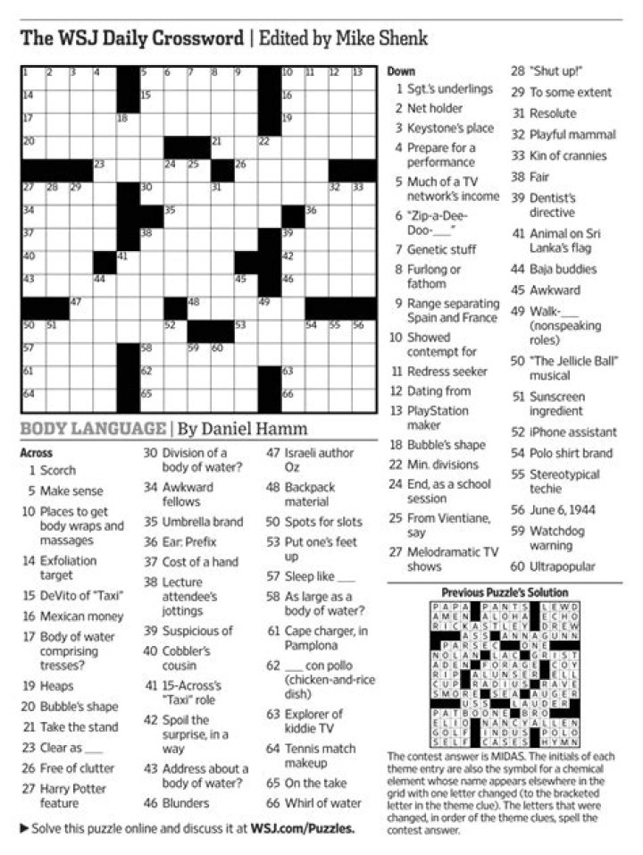 Workout consequence, perhaps Wall Street Crossword Clue, WSJ Answer